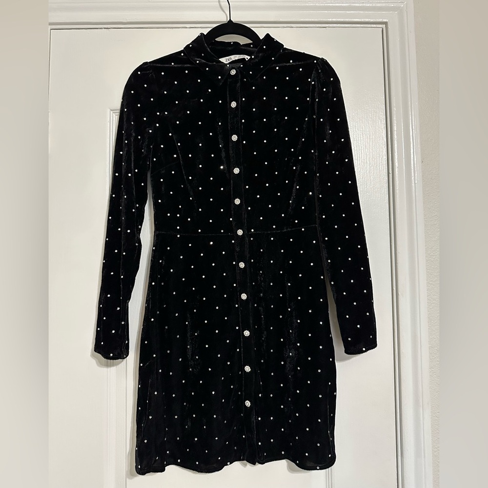 Zara Black Velvet Dress with Diamonds